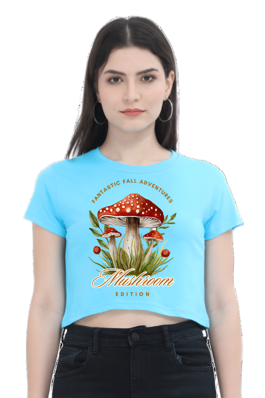 Crop Top - Red Cute Funny Illustrated Mushroom Quote