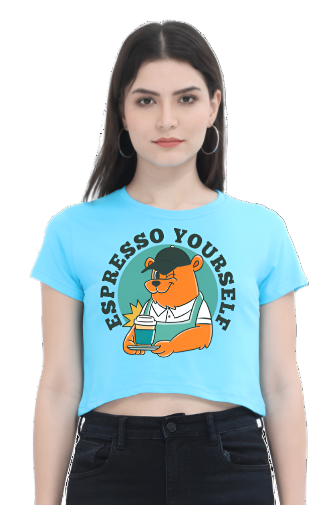 Crop Top - Green and Orange Retro Mascot Coffee